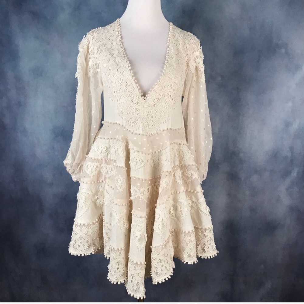 White embroidered appliqué mini dress size S